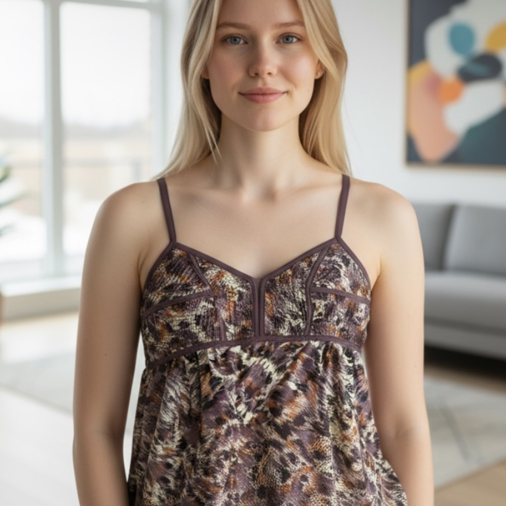 Xhilaration patterned smocked back tank top l